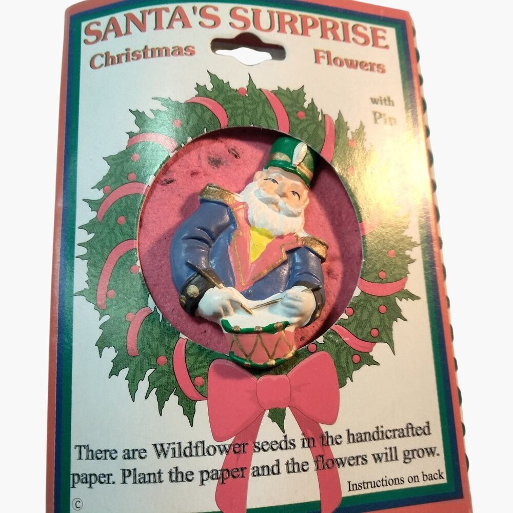 Santas Surprise Christmas Drummer Pin Seed Paper Wildflower Planting